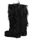 Black Faux Fur Mid Calf Winter Boots Shoes