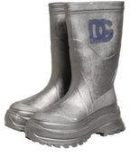 Metallic Silver Pull On Rain Boots Men Shoes