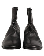 Black Leather Logo Short Ankle Boots Shoes