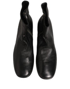 Black Leather Logo Short Ankle Boots Shoes