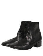 Black Leather Logo Short Ankle Boots Shoes