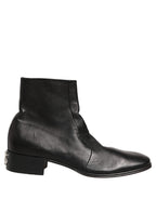 Black Leather Logo Short Ankle Boots Shoes