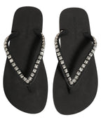 Black Embellished Rubber Flip Flops Men Shoes