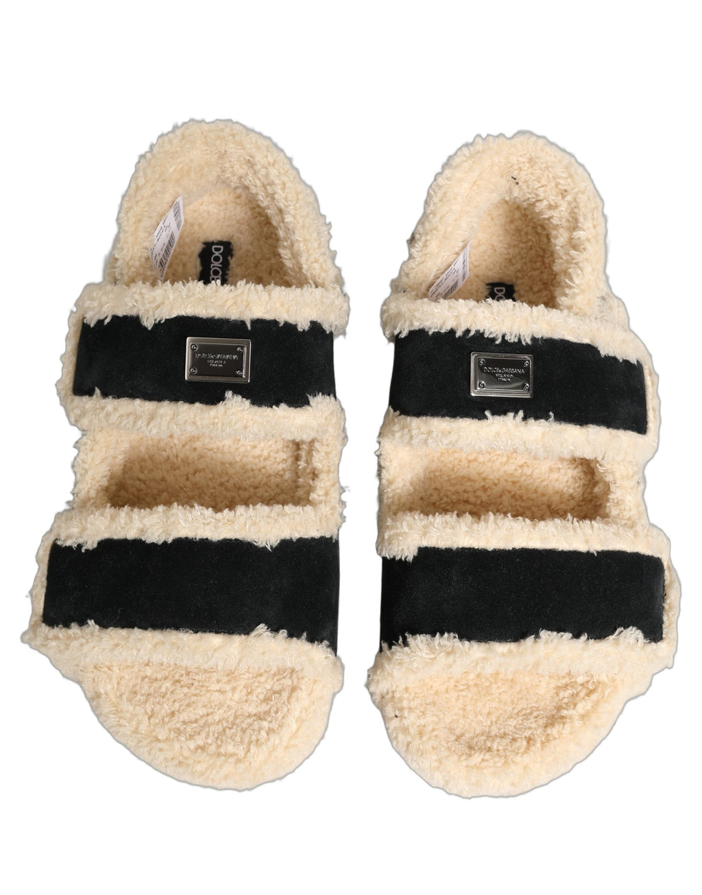 Beige Black Faux Fur Flats Men Sandals Shoes
