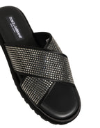 Black Strass Criss Cross Slide Sandals Shoes