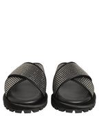 Black Strass Criss Cross Slide Sandals Shoes