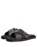 Black Strass Criss Cross Slide Sandals Shoes