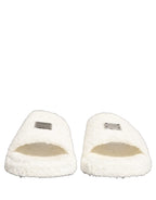 White Faux Fur Flats Men Slides Sandals Shoes