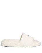 White Faux Fur Flats Men Slides Sandals Shoes