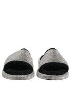 Black Crystal Embellished Platform Men Slides Shoes