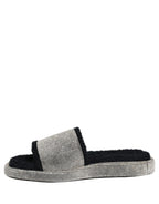 Black Crystal Embellished Platform Men Slides Shoes