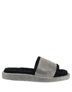 Black Crystal Embellished Platform Men Slides Shoes
