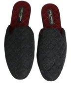 Black Floral Brocade Slides Slippers Shoes