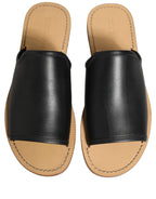 Brown Leather Slides Sandals Flats Men Shoes