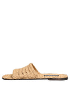 Beige Straw Raffia Slides Sandals Flats Shoes