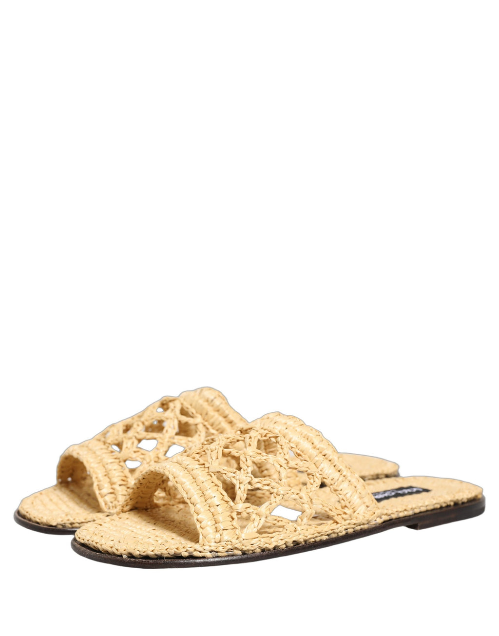 Beige Straw Raffia Slides Sandals Flats Shoes