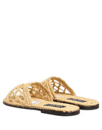Beige Straw Raffia Slides Sandals Flats Shoes