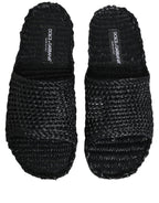 Black Straw Raffia Slides Sandals Flats Shoes