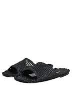 Black Straw Raffia Slides Sandals Flats Shoes