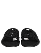 Black Fabric Woven Slides Sandals Flats Shoes