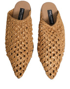 Beige Woven Straw Slides Sandals Flats Shoes