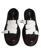 Brown Leather Slip On Flat Sandals Men Shoes