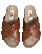 Brown Calf Leather Slides Sandals Shoes