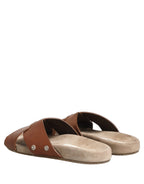 Brown Calf Leather Slides Sandals Shoes