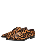 Brown Black Leopard Pony Hair Derby Shoes