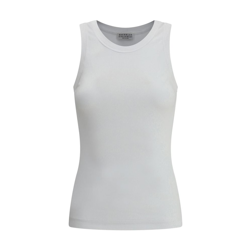 White Cotton Sleeveles T-Shirt