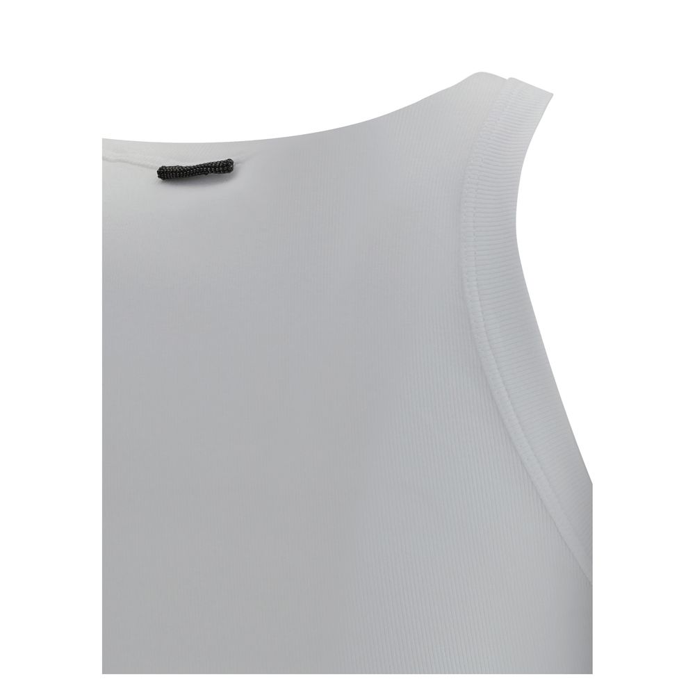 White Cotton Sleeveles T-Shirt