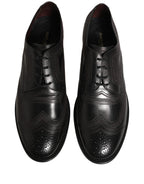 Black Embroidered Leather Derby Dress Shoes
