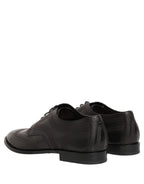 Black Embroidered Leather Derby Dress Shoes