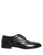 Black Embroidered Leather Derby Dress Shoes