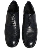 Blue Leather Derby Wingtip Formal Shoes