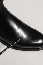 Black Leather Logo Buckle Mid Calf Boots Shoes
