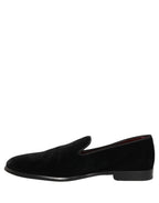 Black Velvet Cotton Loafers Formal Dress Shoes