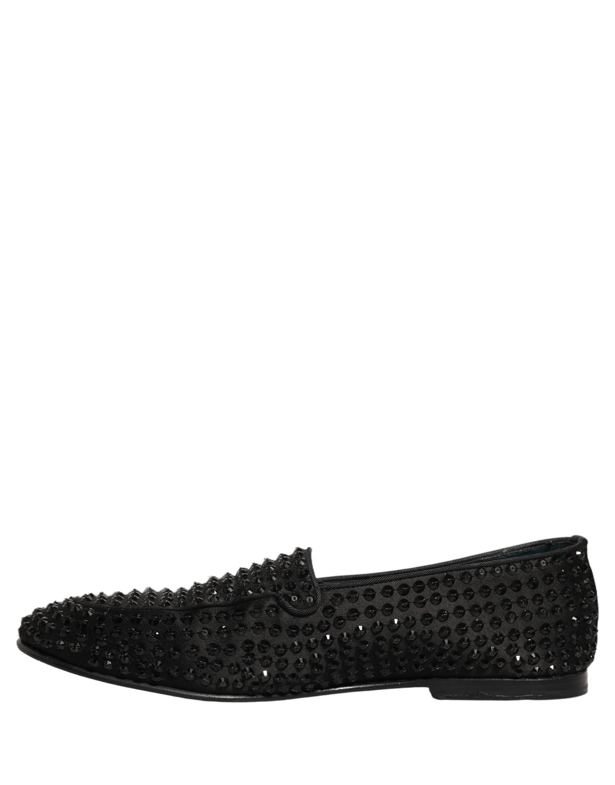 Black Rhinestone Embellished Loafers Shoes
