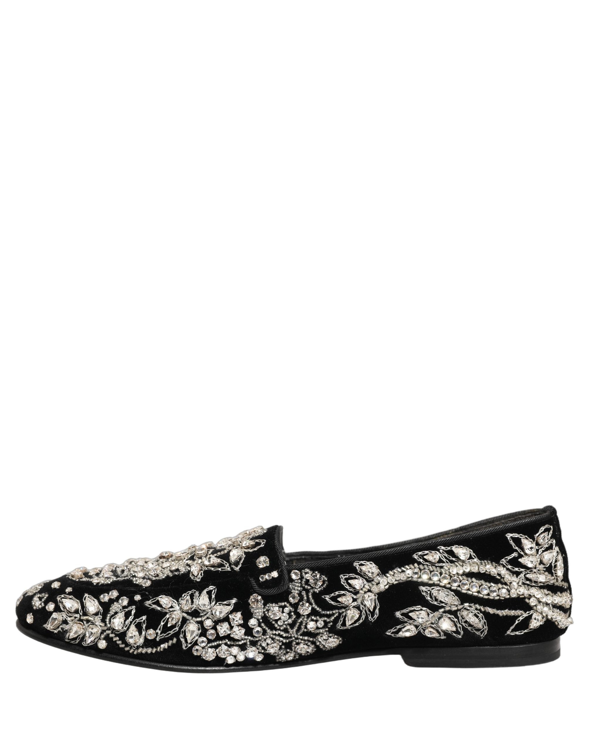 Black Velvet Embellished Dress Loafers Shoes