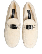 White Fur Shearling Men Dress Loafers Shoes