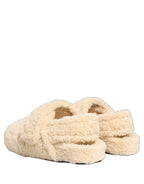 Beige Faux Fur Flats Men Slides Sandals Shoes