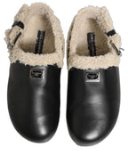 Beige Black Fur Shearling Slides Sandals Shoes