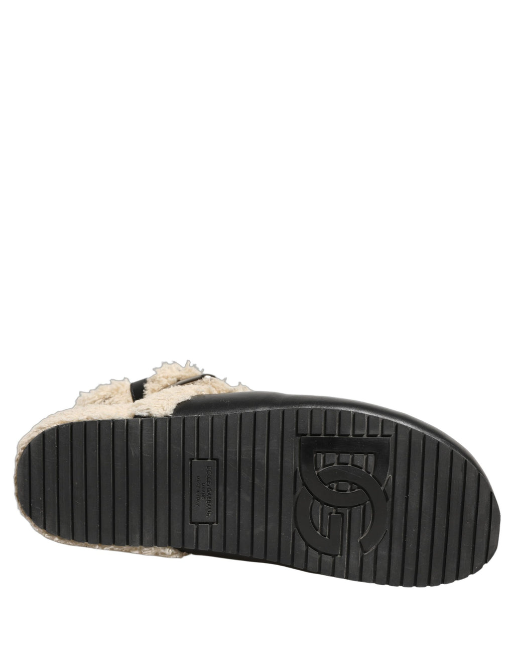 Beige Black Fur Shearling Slides Sandals Shoes