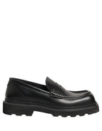Black Calfskin Leather Men Dress Loafers Shoes