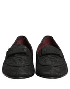 Black Floral Brocade Men Dress Loafers Shoes