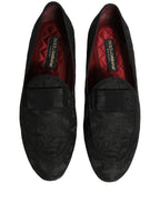 Black Floral Brocade Men Dress Loafers Shoes