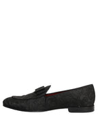 Black Floral Brocade Men Dress Loafers Shoes