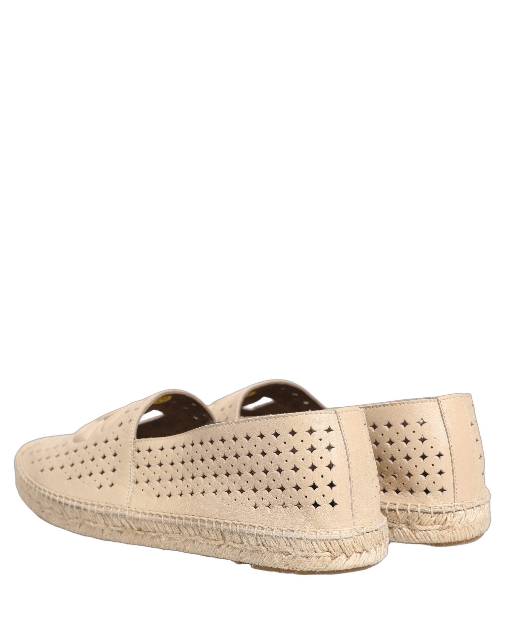 Beige Leather Cutout Logo Espadrilles Shoes