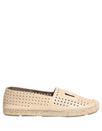 Beige Leather Cutout Logo Espadrilles Shoes