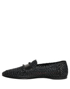 Black Woven Raffia Slip On Loafers Shoes
